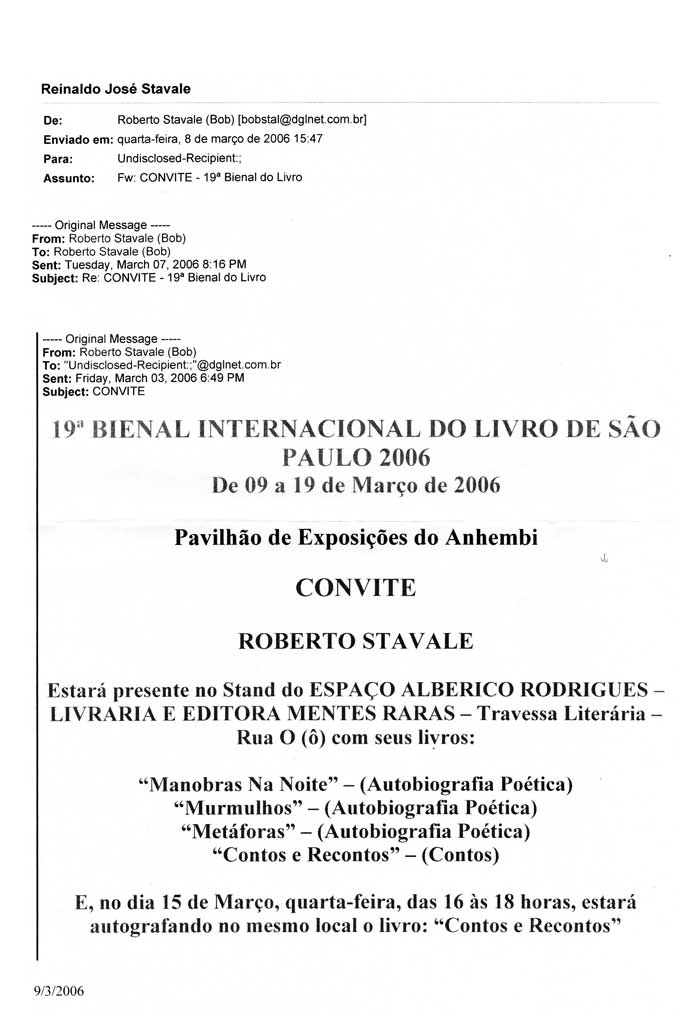 24. Bienal Internacional do Livro de São Paulo, participação de Roberto Stávale