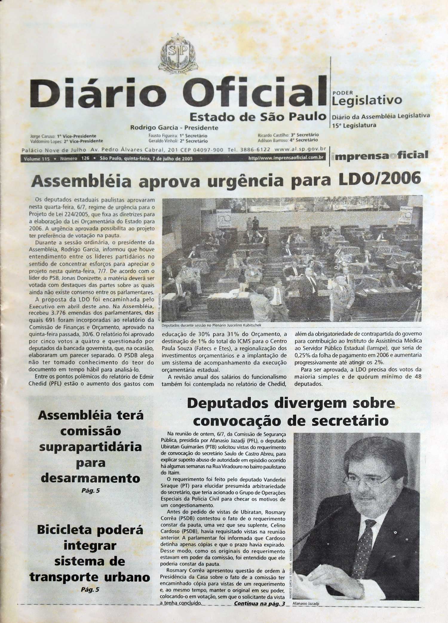 30. Jornal Diario Oficial do Estado de São Paulo - Poder Legislativo (7_7_2005)