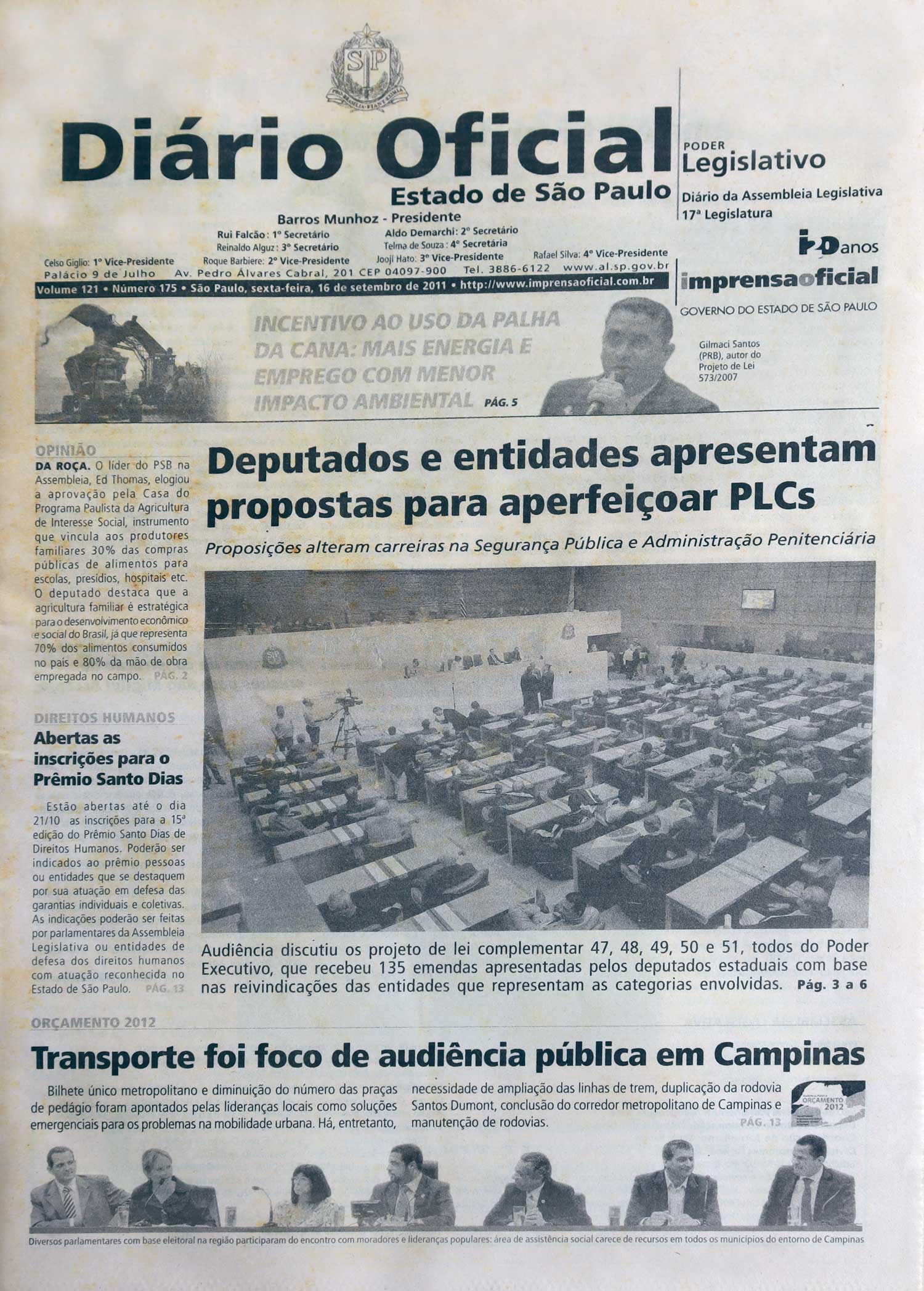 32. Jornal Diario Oficial do Estado de São Paulo - Poder Legislativo (16_9_2011) 